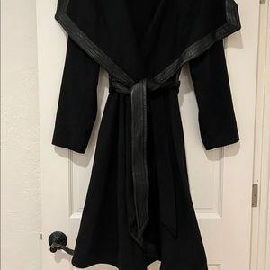 Badgley Mishka Wrap Wool Coat with Leather Trim